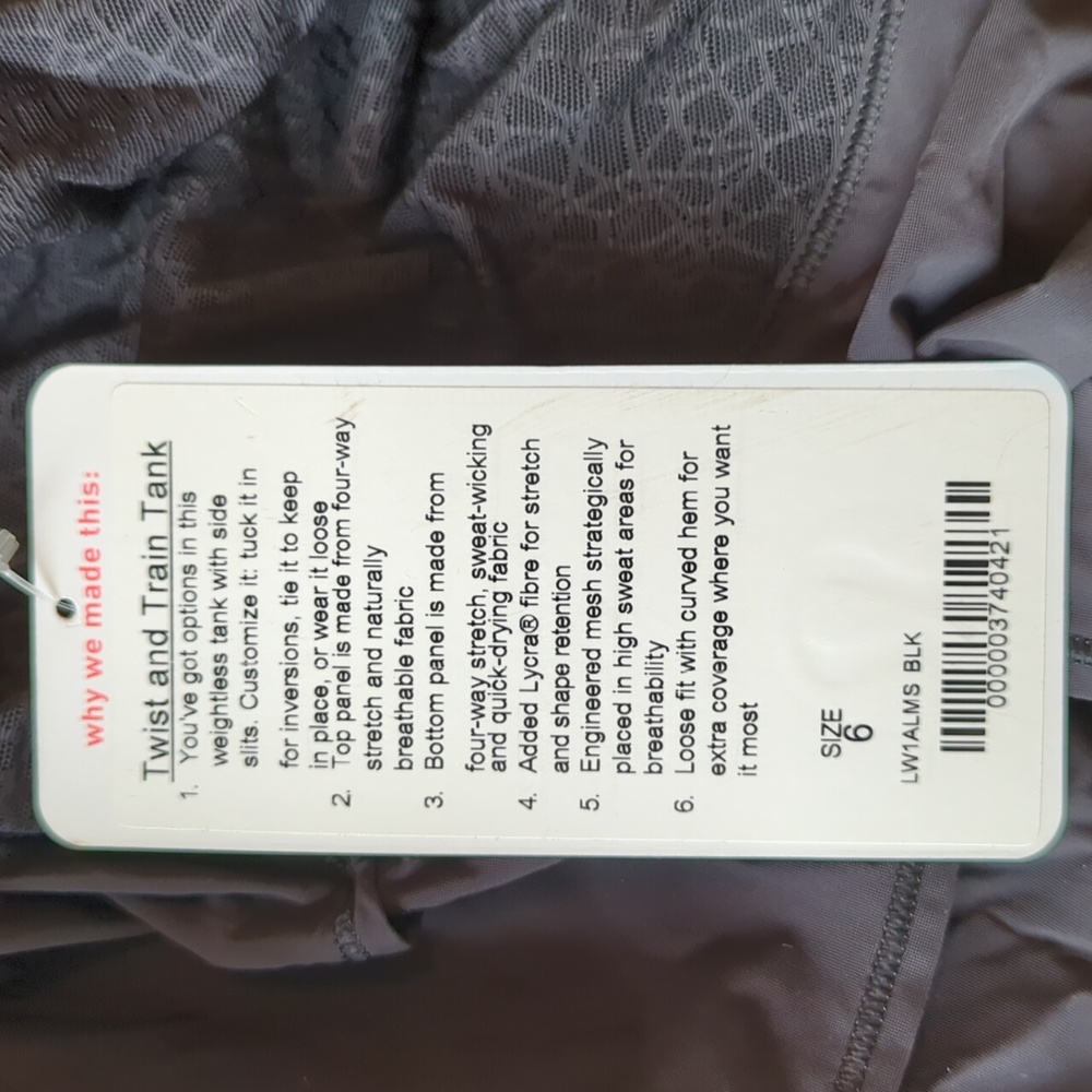 NWT Lululemon size 6 black twist and train tank - Picture 8 of 9
